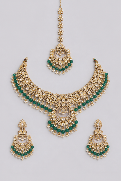 Rajeshwari Two Tone Finish Green Polki Bridal Set