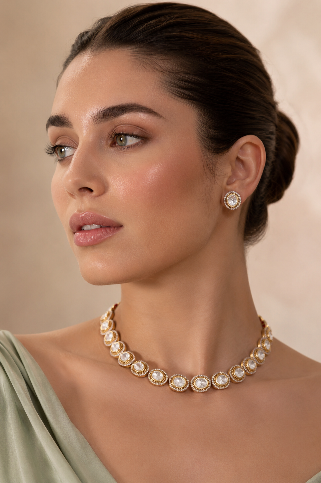 Malvika One Line Two Tone Polki Necklace Set