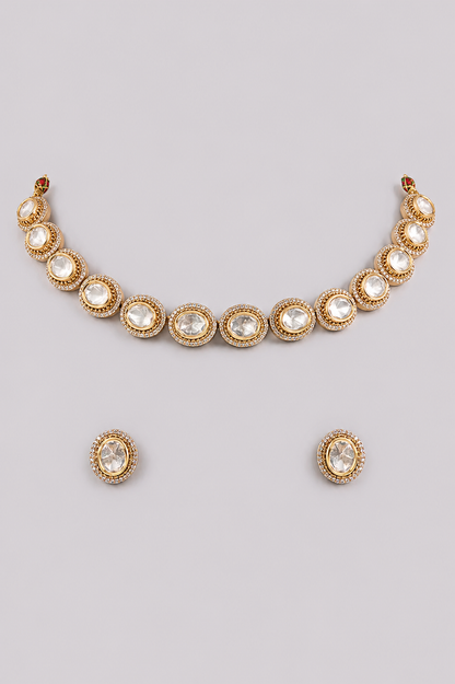 Malvika One Line Two Tone Polki Necklace Set