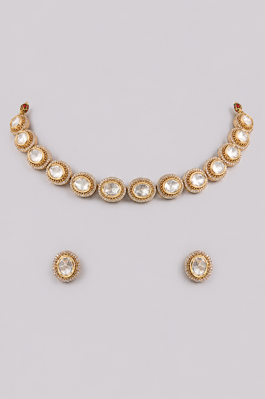 Malvika One Line Two Tone Polki Necklace Set