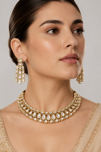 Aabharika Two Tone Polki Necklace Set
