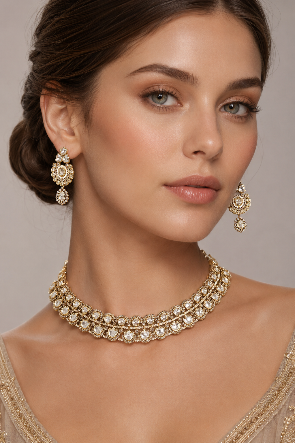 Bhanumati Two Tone Polki Necklace Set