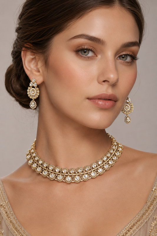 Bhanumati Two Tone Polki Necklace Set