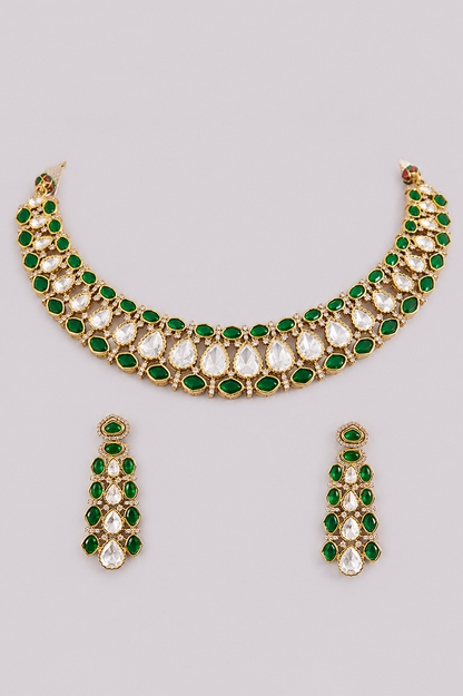 Aabharika Green Two Tone Polki Necklace Set