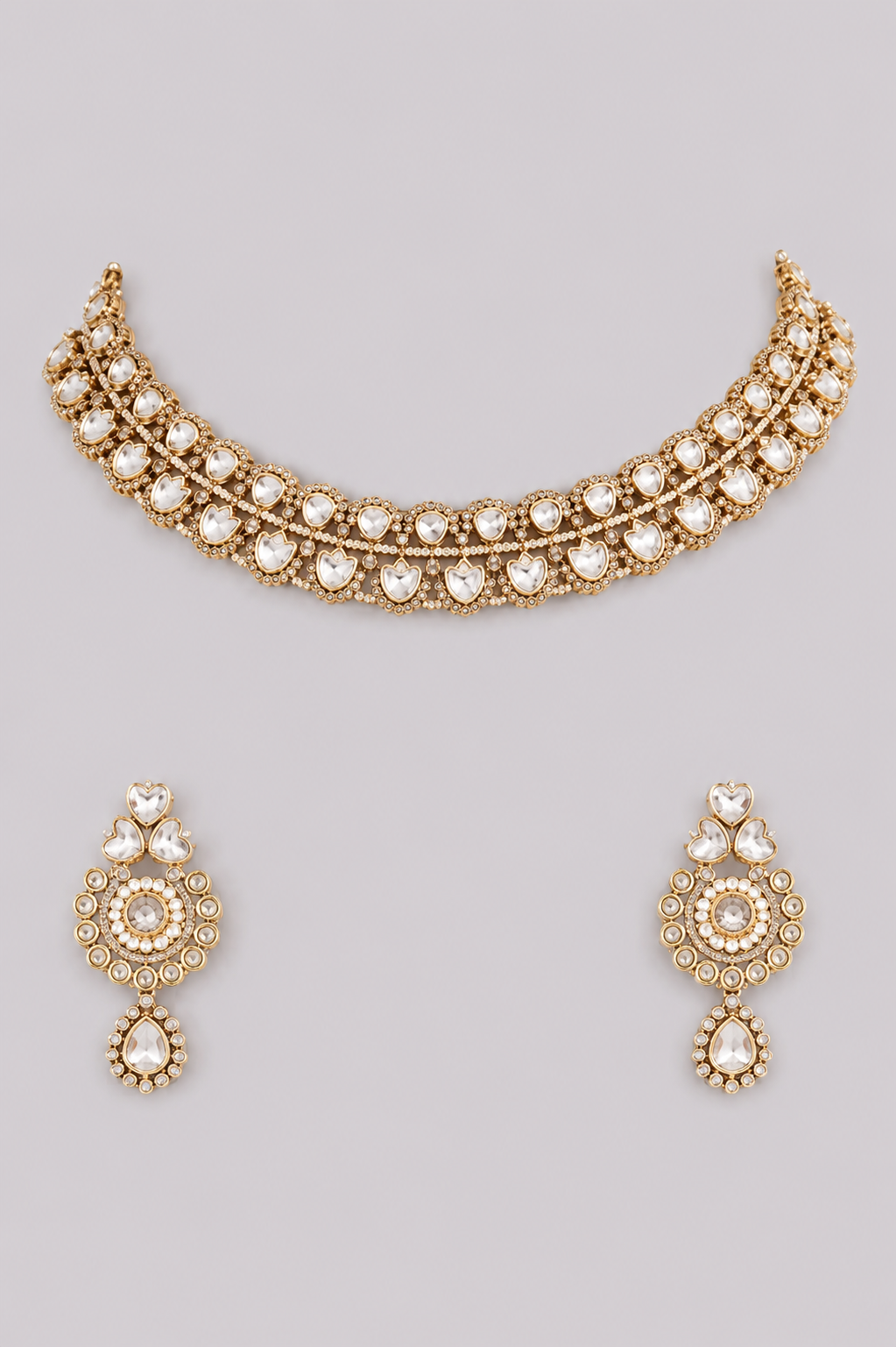 Bhanumati Two Tone Polki Necklace Set