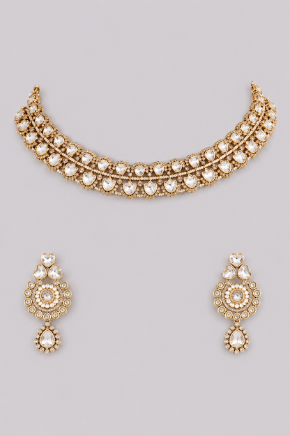 Bhanumati Two Tone Polki Necklace Set