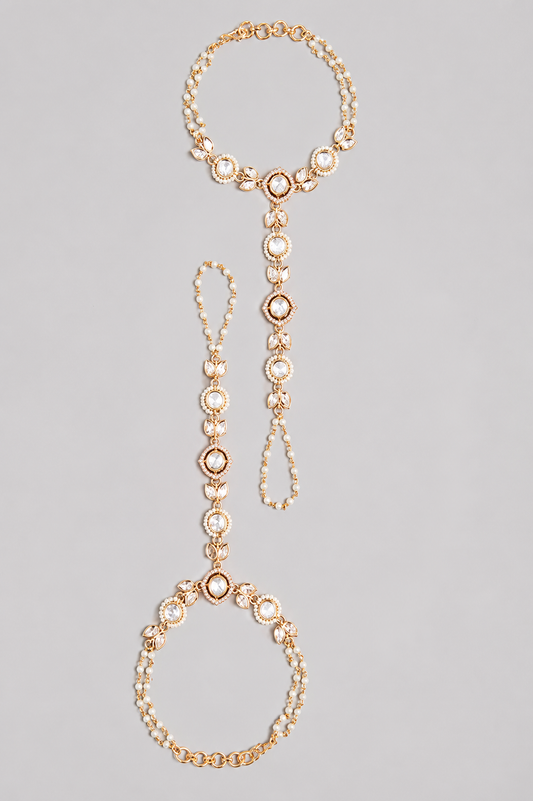 Tanvika Gold Finish Kundan Hathphool