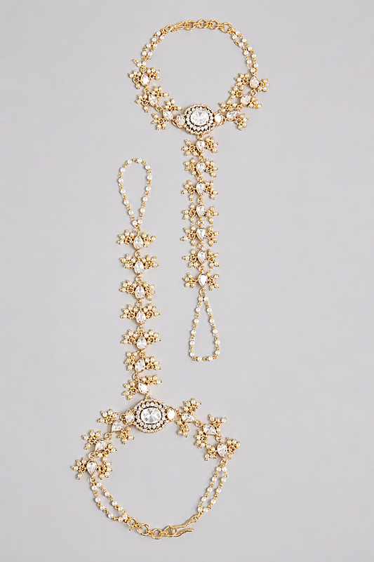 Gaurika Gold Finish Pearl Kundan Hathphool