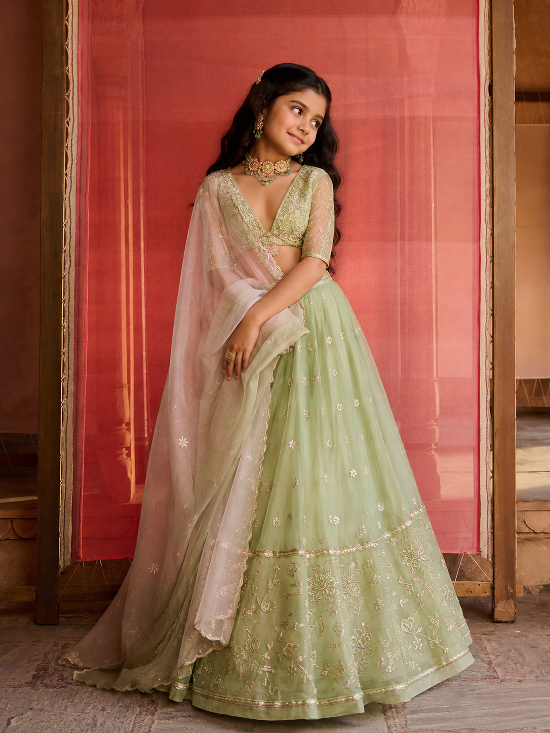 Lushleaf Green Organza Lehenga Set