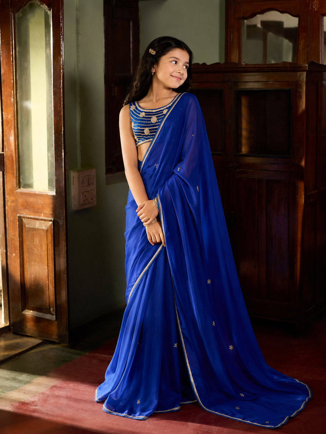 The Cobalt Mirage Saree Set