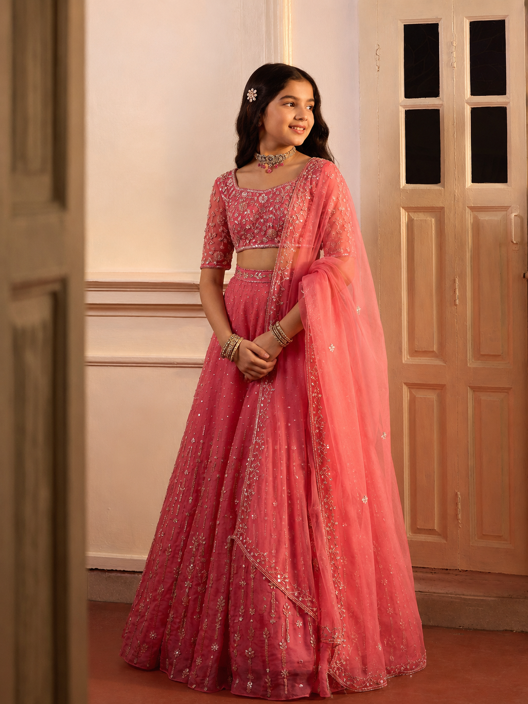 Anemone Rouge Pink Organza Lehenga Set