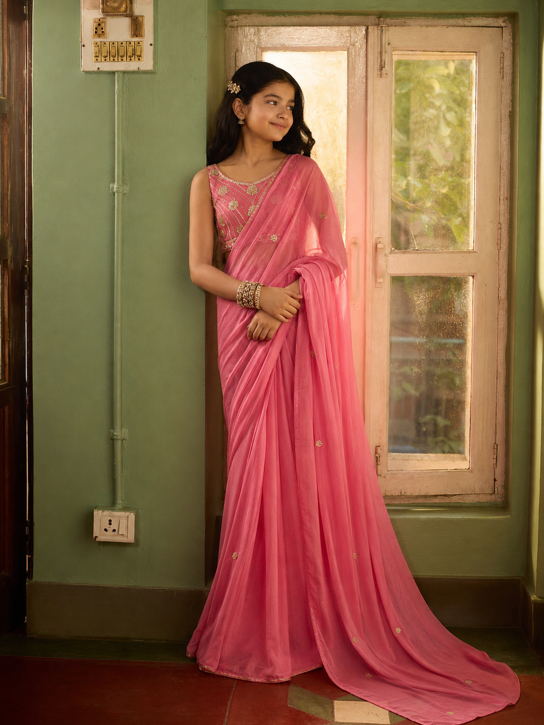 Candy Rose Draped Saree Set