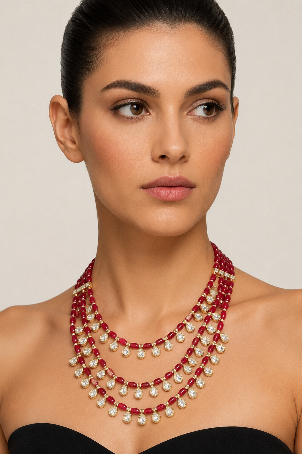 Aarohini Red Bead Kundan Long Set
