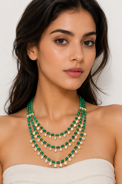 Aarohini Green Bead Kundan Long Set