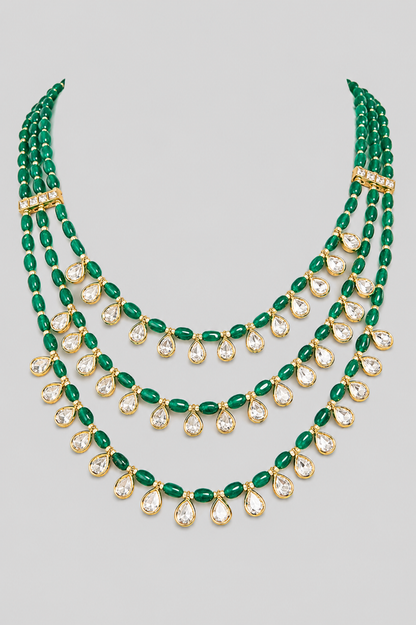 Aarohini Green Bead Kundan Long Set