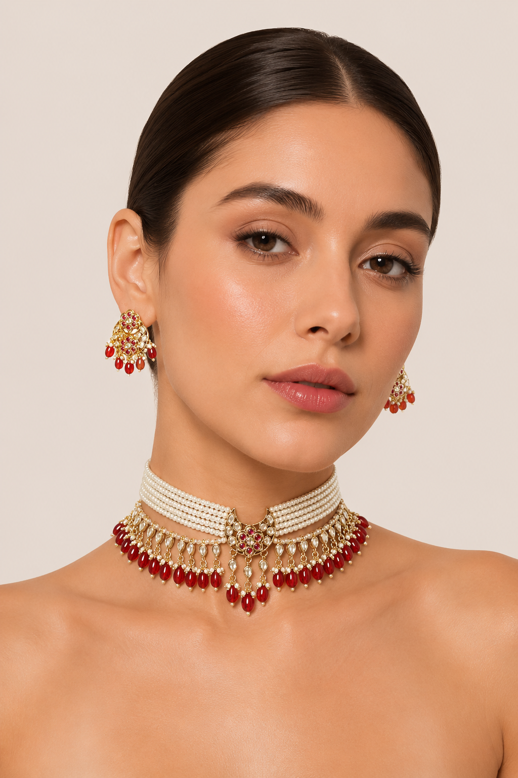 Chandrikaa Red Pearl Kundan Choker