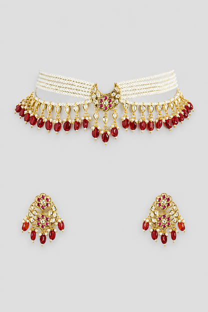 Chandrikaa Red Pearl Kundan Choker