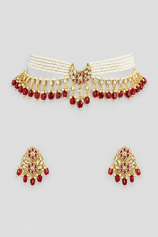 Chandrikaa Red Pearl Kundan Choker