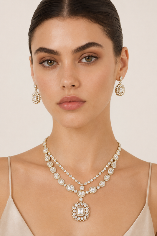 Hemangi Two Tone Polki Necklace Set
