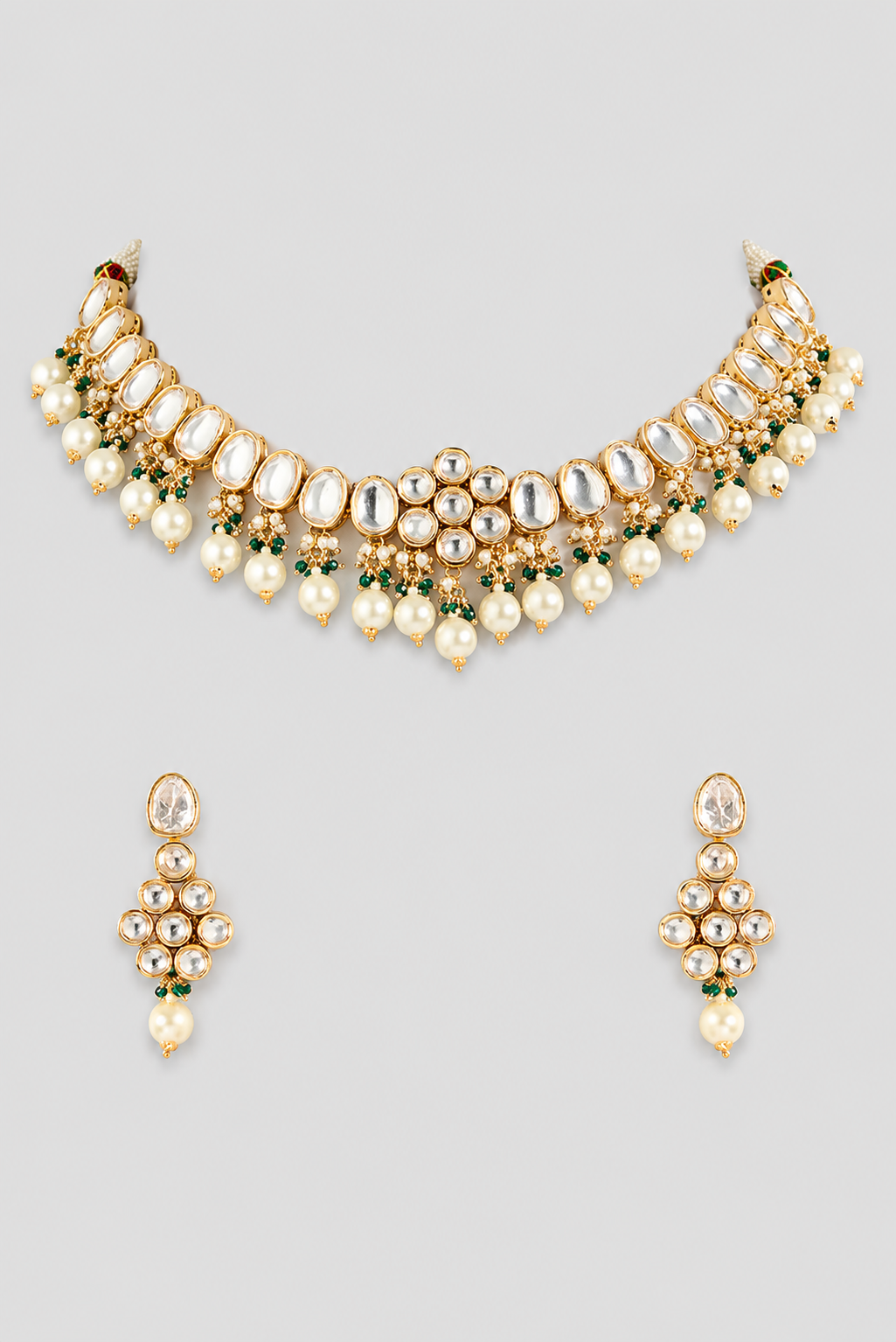 Juhi Floral Green Kundan Necklace Set