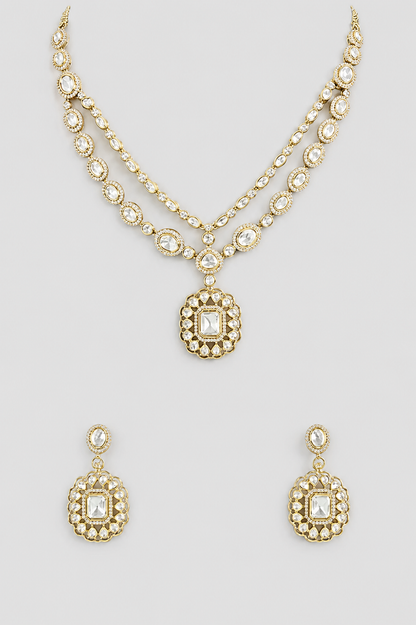 Hemangi Two Tone Polki Necklace Set