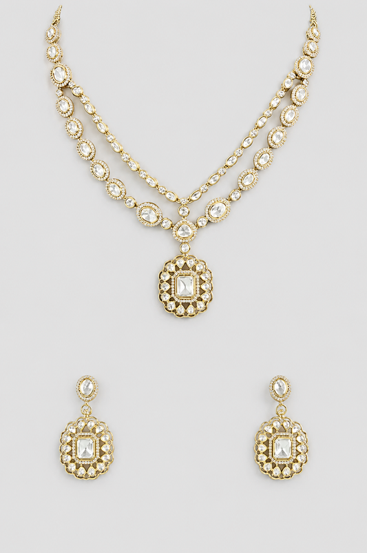 Hemangi Two Tone Polki Necklace Set