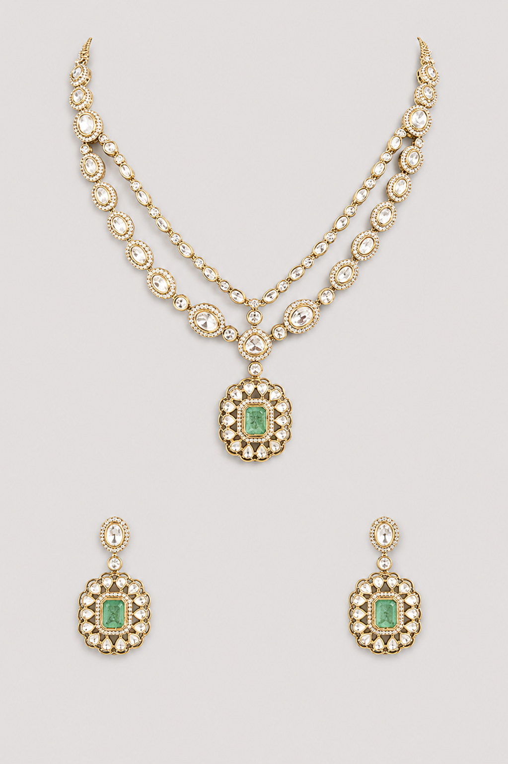 Hemangi Green Two Tone Polki Necklace Set