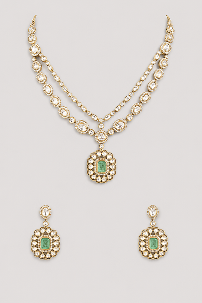 Hemangi Green Two Tone Polki Necklace Set