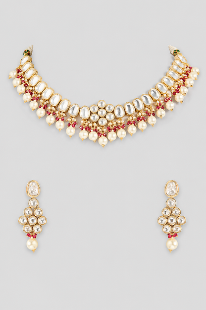Juhi Floral Red Kundan Necklace Set