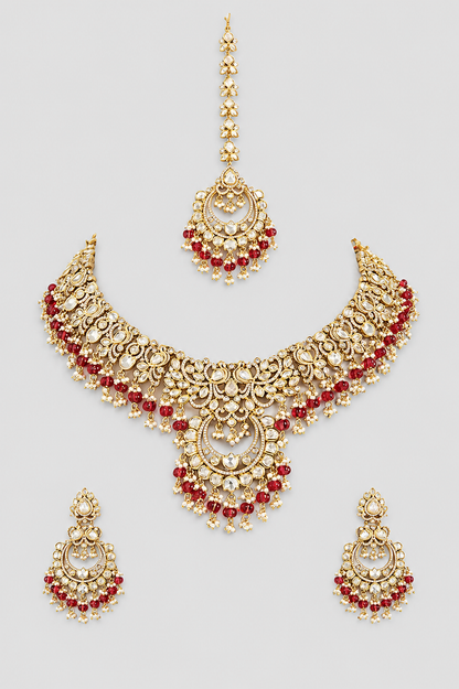 Rajeshwari Two Tone Finish Red Polki Bridal Set