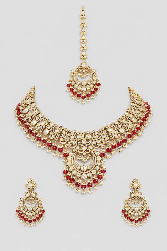 Rajeshwari Two Tone Finish Red Polki Bridal Set