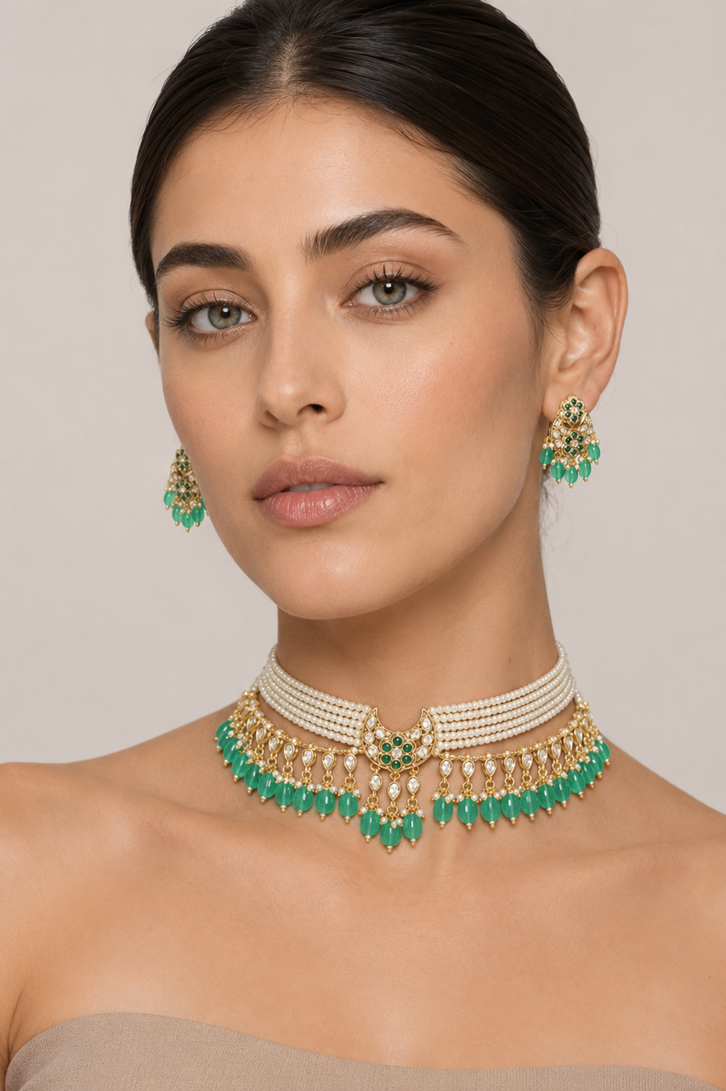 Chandrikaa Green Pearl Kundan Choker
