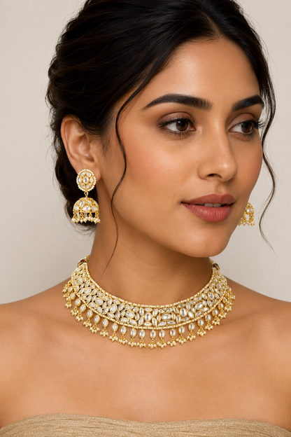 Swarnikaa Gold Finish Kundan Necklace Set