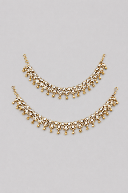 Devyani Rhodium Finish Kundan Polki Anklets