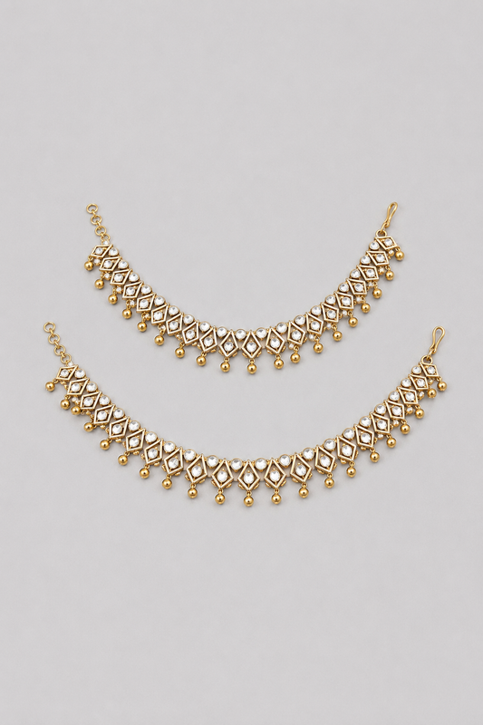 Devyani Rhodium Finish Kundan Polki Anklets