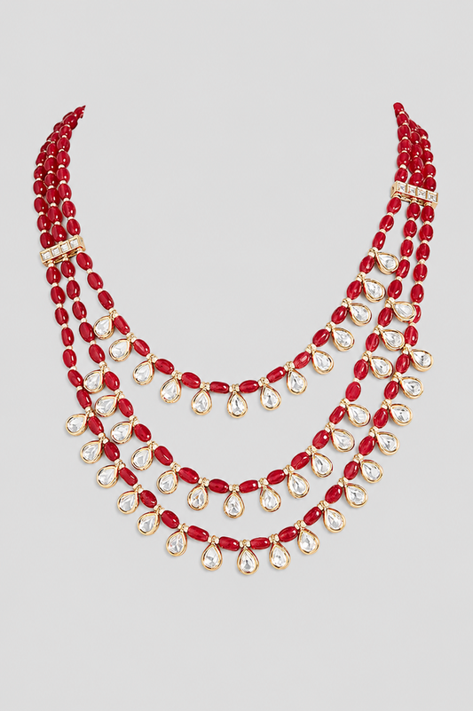 Aarohini Red Bead Kundan Long Set