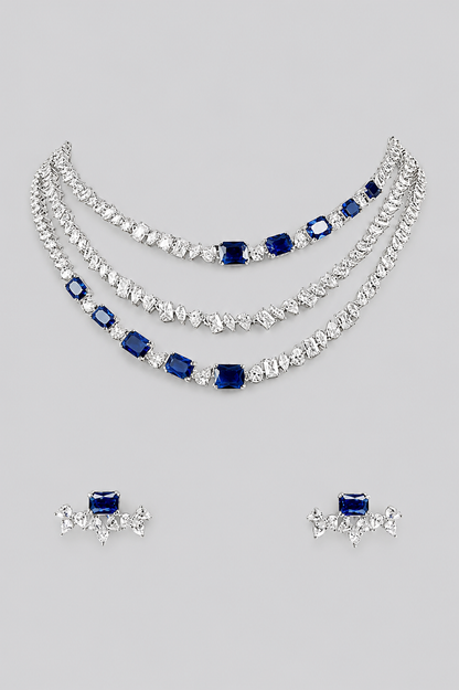 Avyanna Sapphire White Finish Diamond Necklace Set