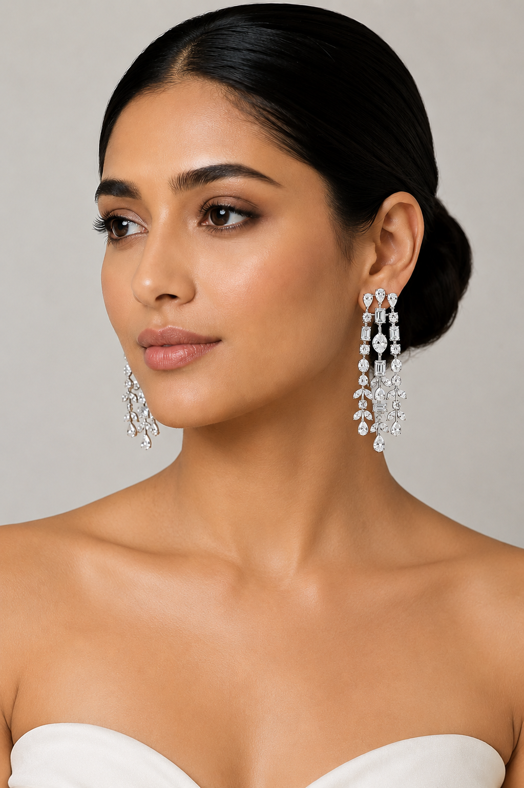 Mahira White Finish Diamond Earrings
