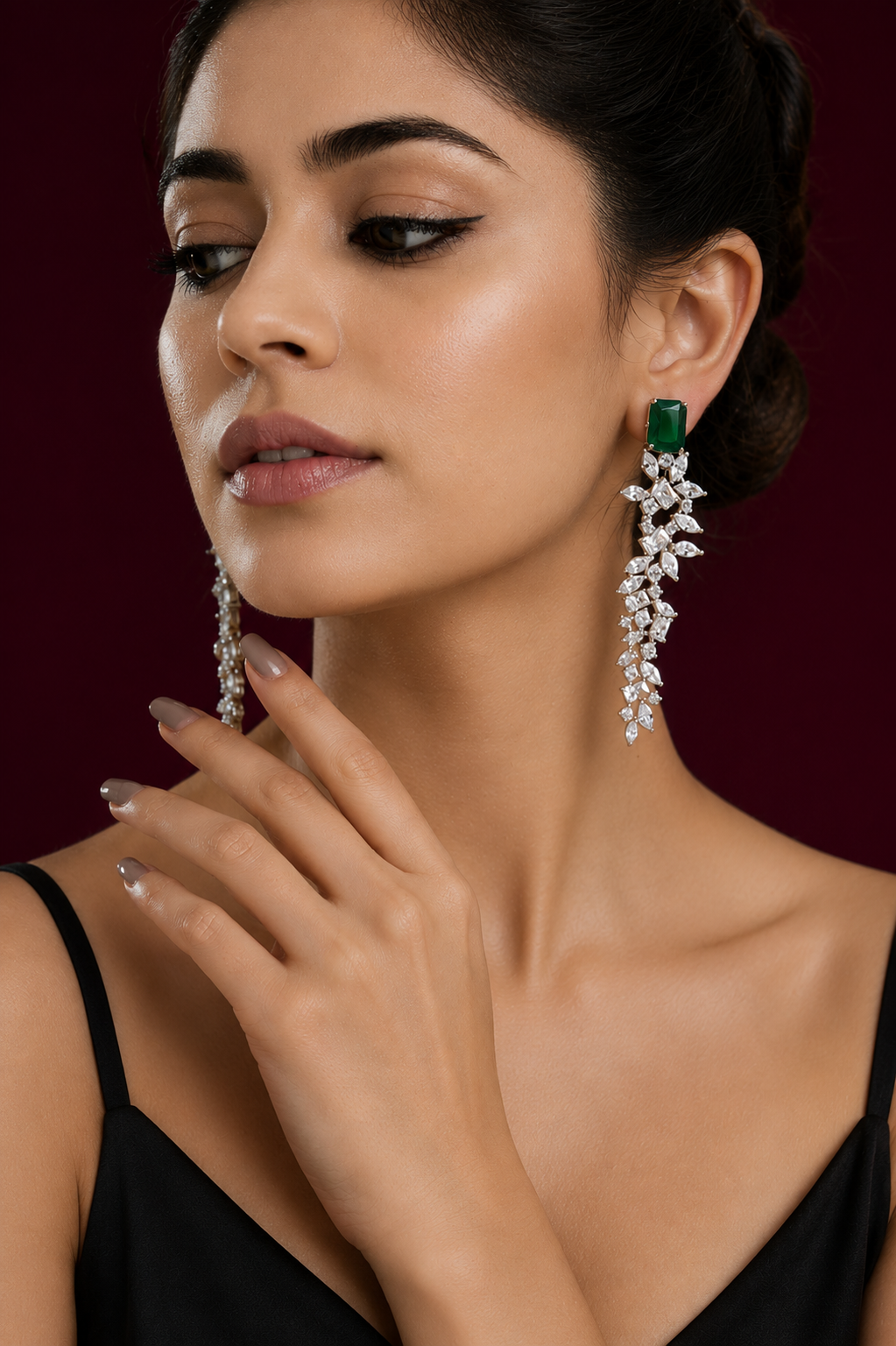 Iraaya Emerald White Finish Diamond Earrings