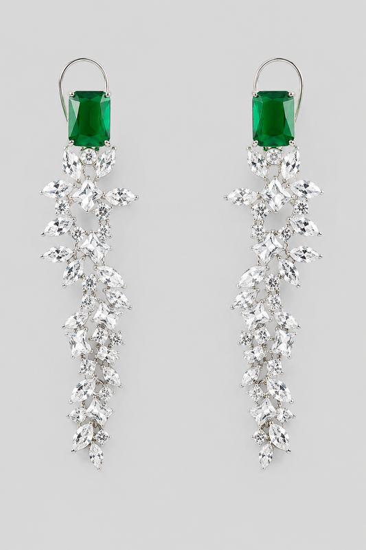 Iraaya Emerald White Finish Diamond Earrings