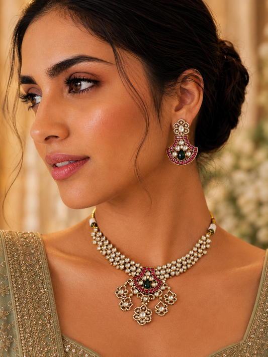 Meher Gold Plated Pink Kundan Necklace Set