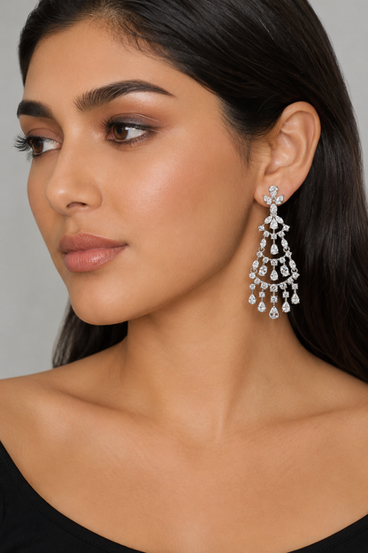 Mahira White Finish Diamond Earrings
