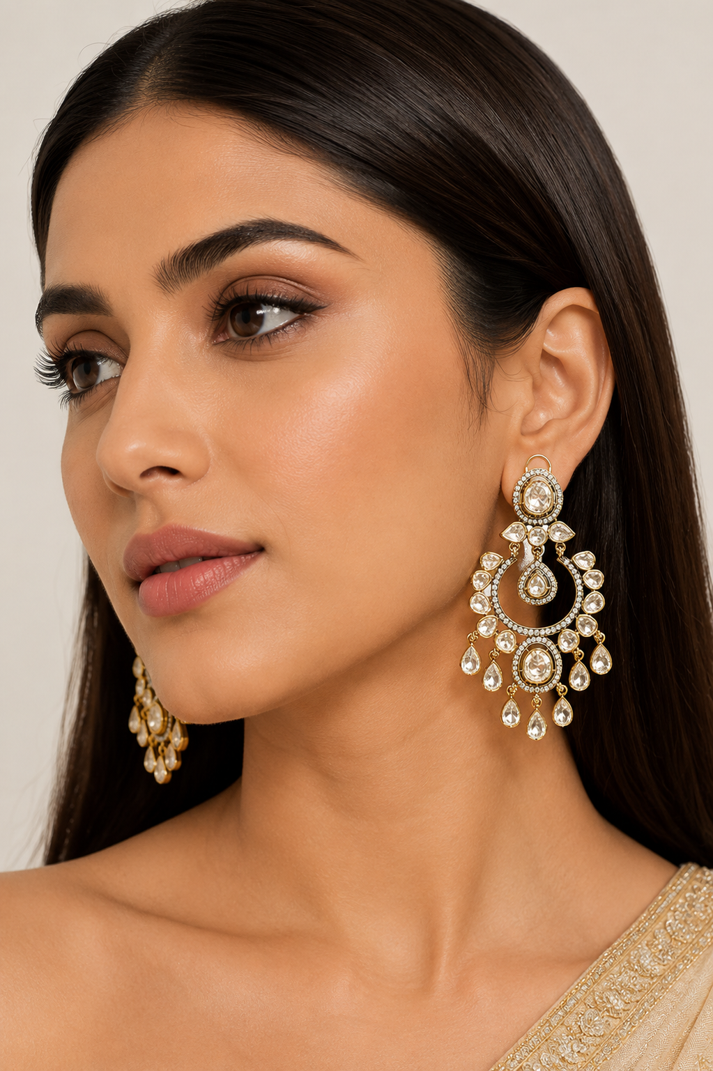 Yashvi Two Tone Finish Polki Chandbalis