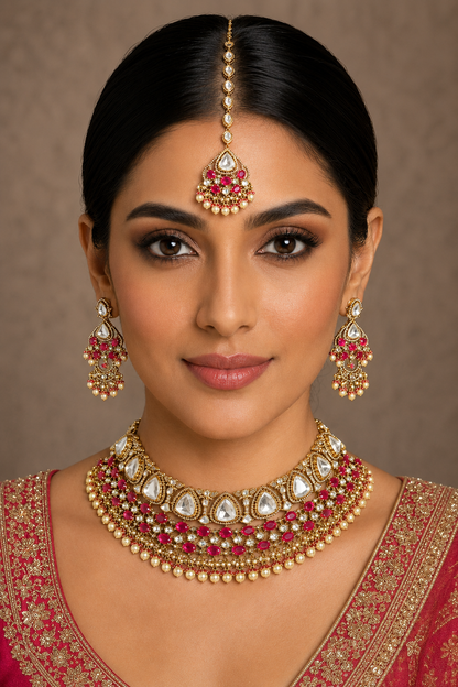 Varnika Two Tone Finish Red Polki Bridal Set