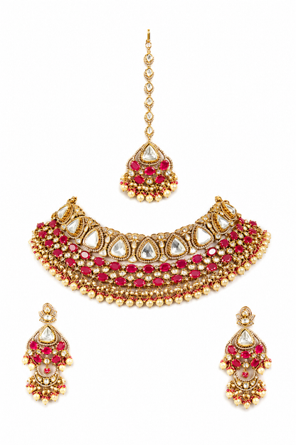 Varnika Two Tone Finish Red Polki Bridal Set