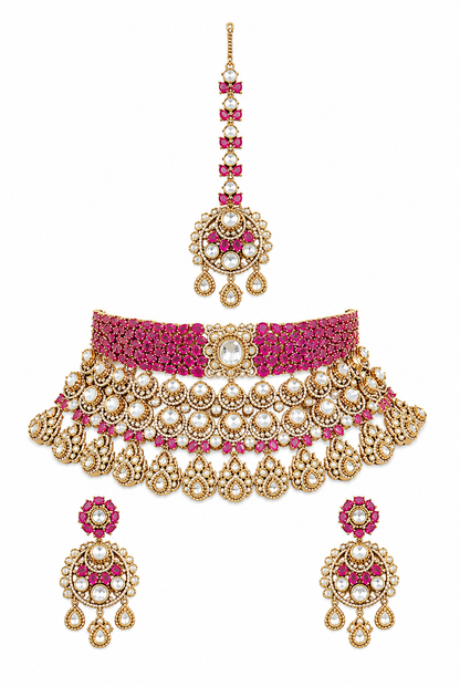 Aarika Two Tone Finish Red Polki Bridal Set