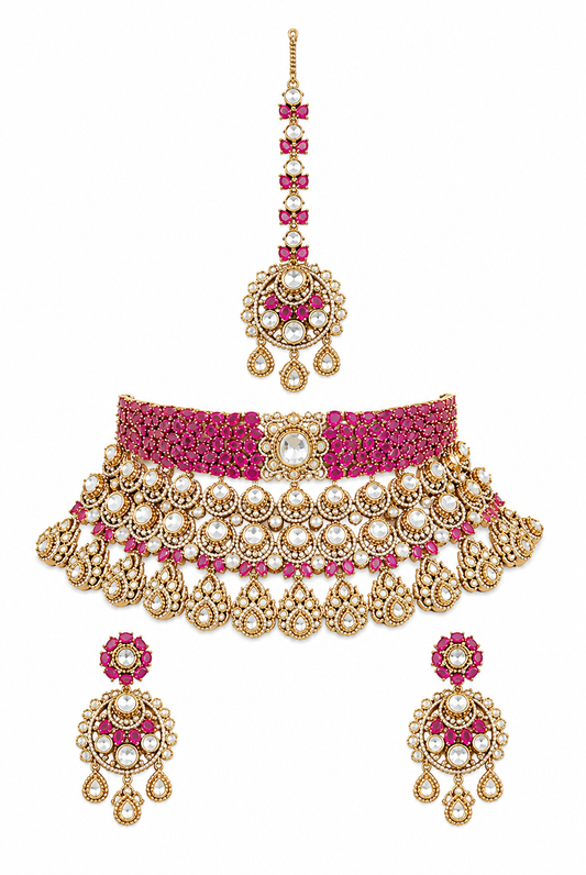 Aarika Two Tone Finish Red Polki Bridal Set