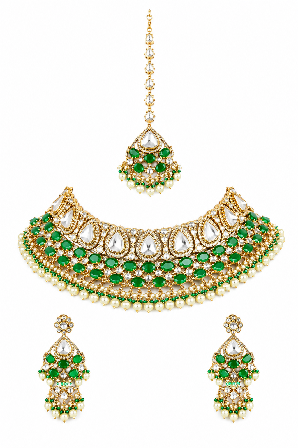 Varnika Two Tone Finish Green Polki Bridal Set