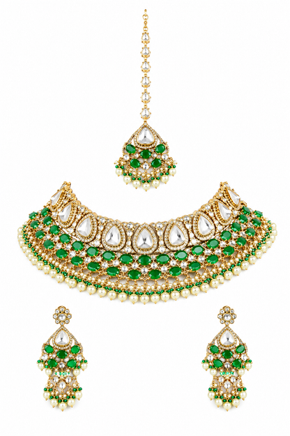 Varnika Two Tone Finish Green Polki Bridal Set