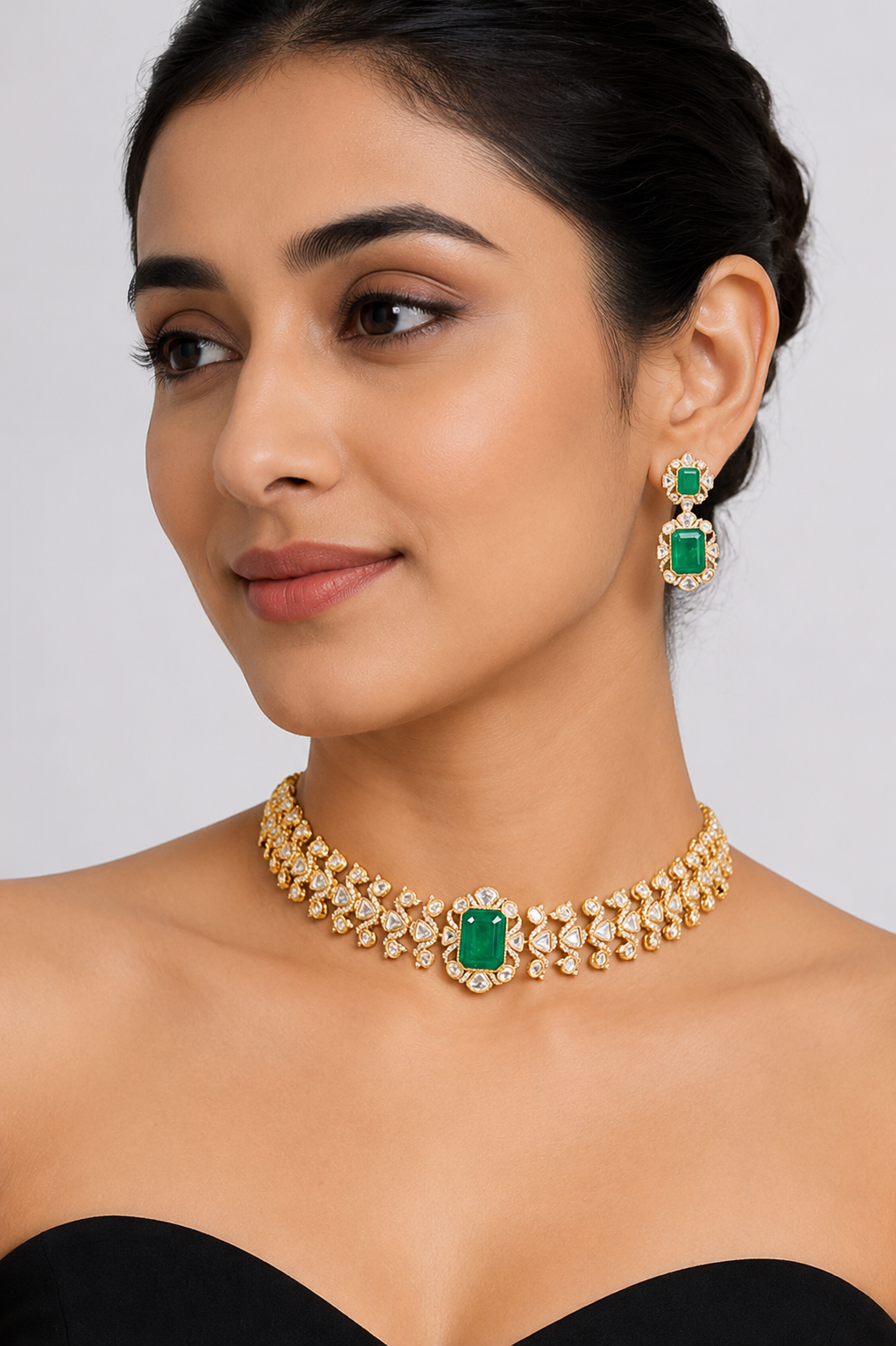 Saanvika Green Kundan Necklace Set